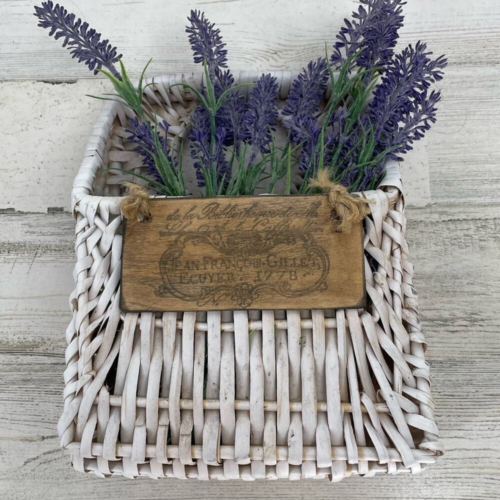 Lavender Faux White Wicker Basket With Sign
